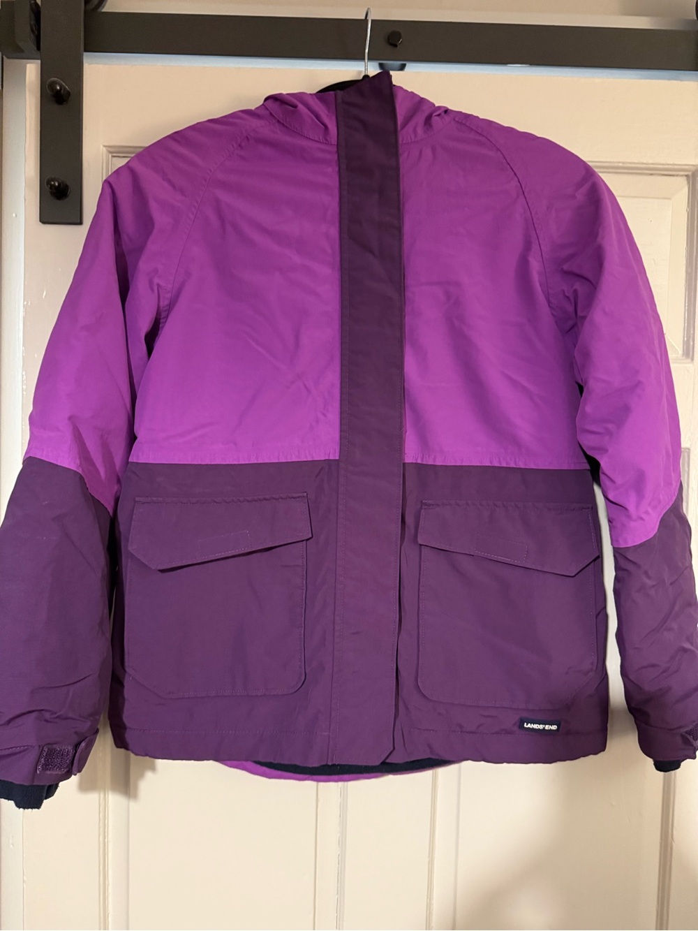Lands' End Girls' Two-Tone Purple Hooded Puffer Jacket